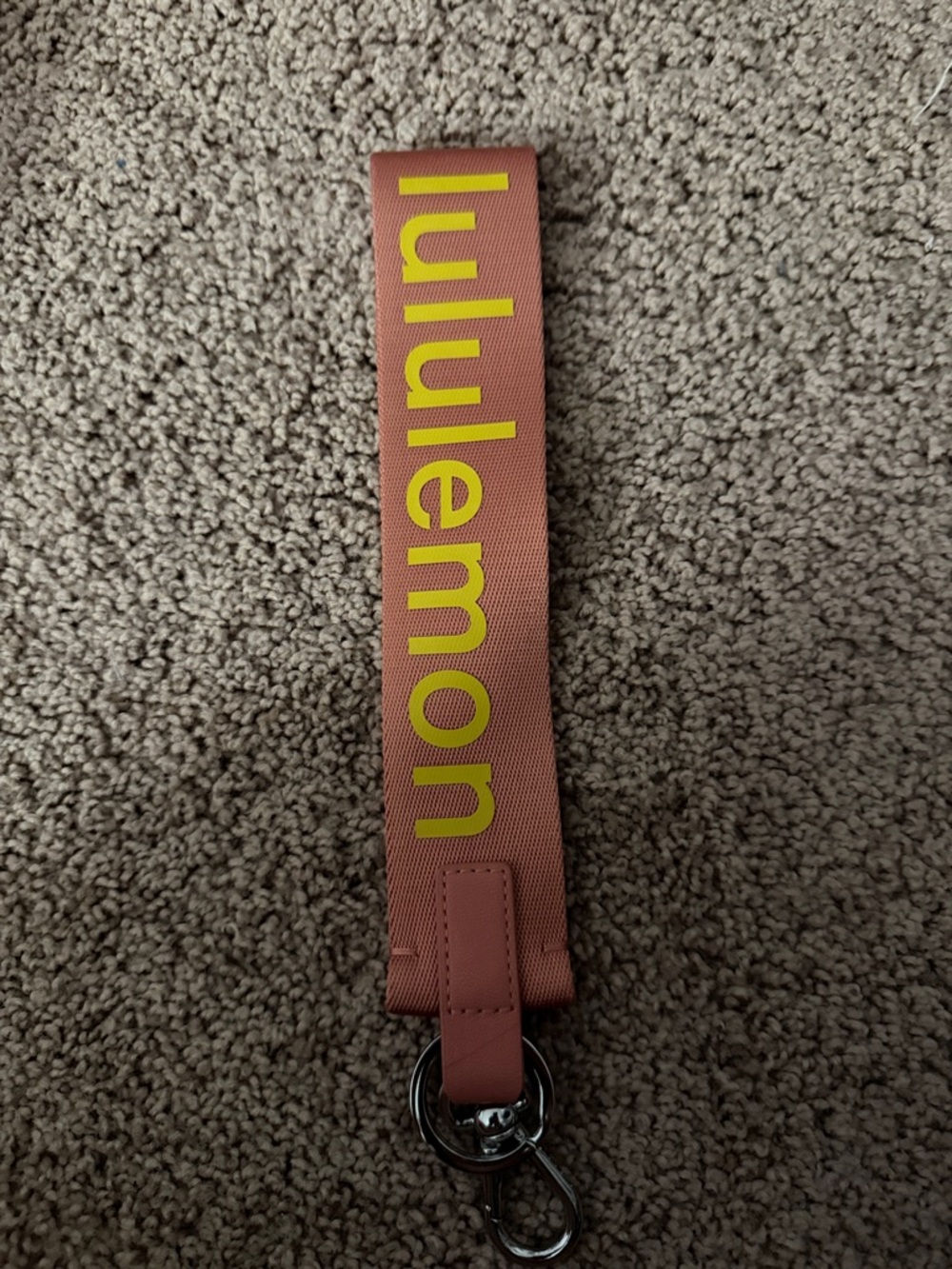 Lululemon Coral Wristlet Key Fob with Yellow Logo vintage